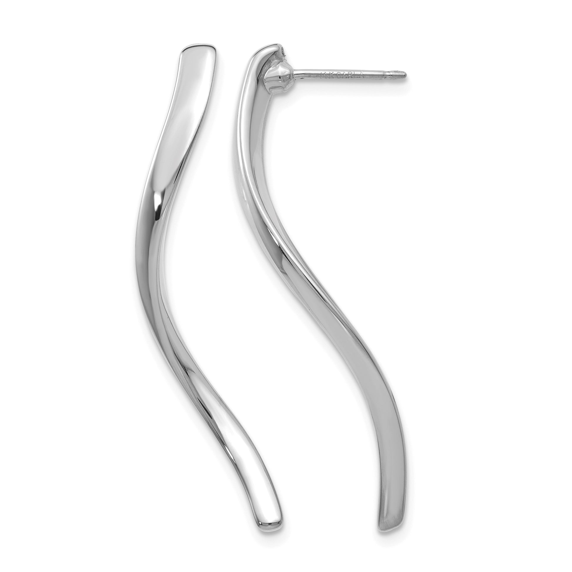 14k White Gold Polished Long Curled Post Earrings