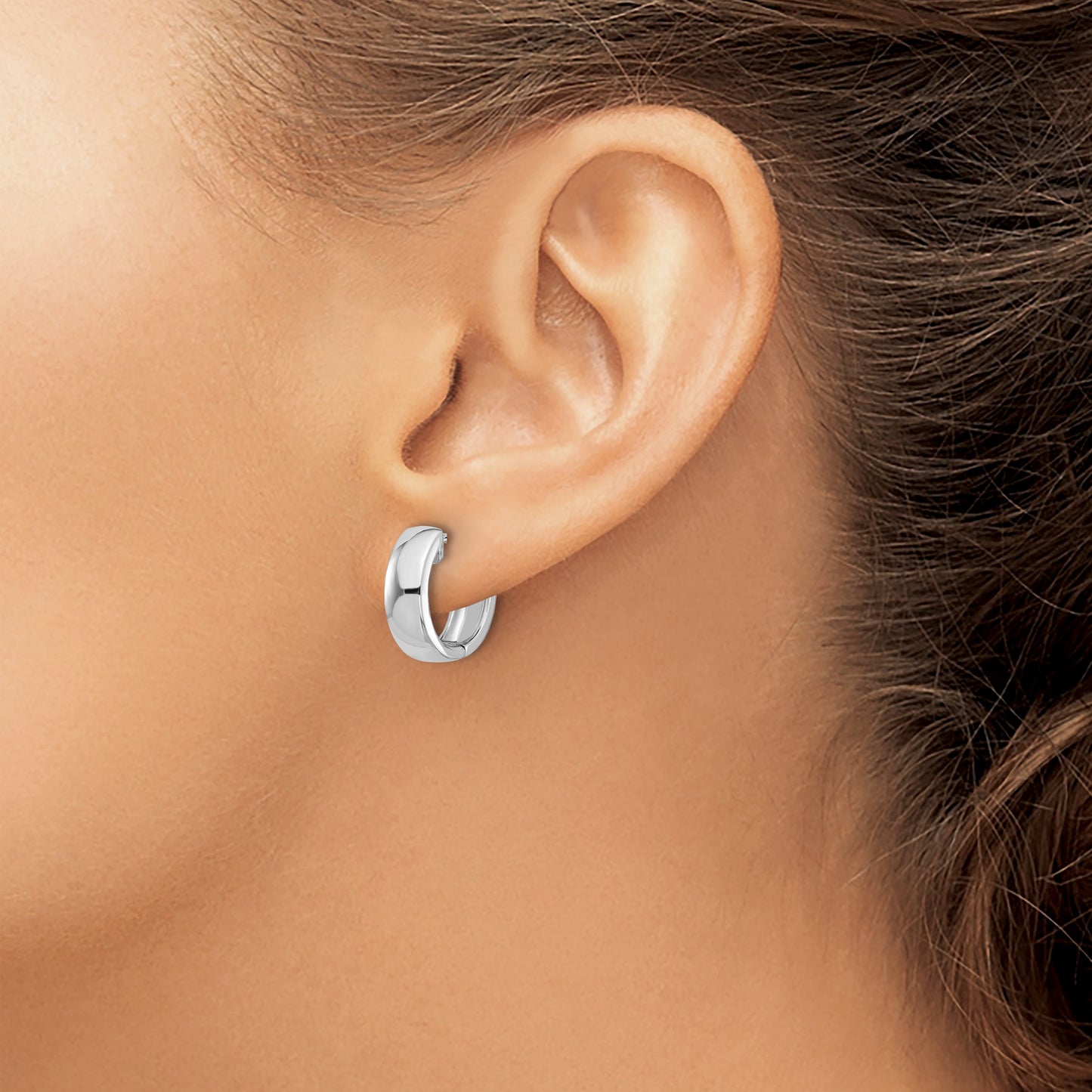 14k White Gold Round Hinged Hoop Earrings