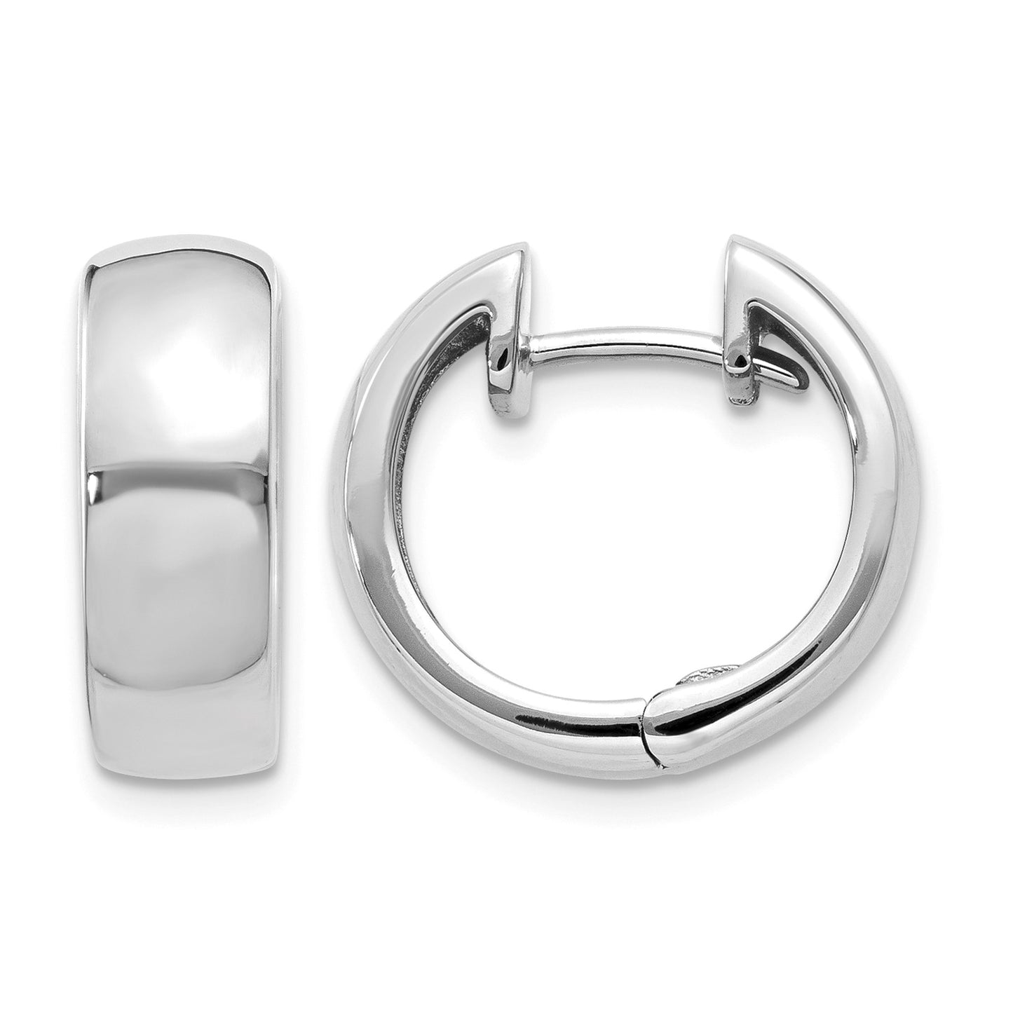 14k White Gold Round Hinged Hoop Earrings