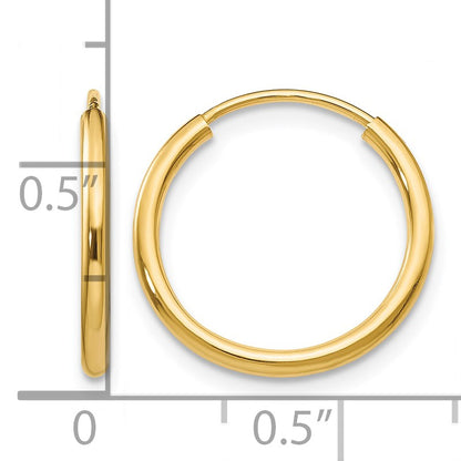 14k 1.5x16mm Polished Round Endless Tube Hoop Earrings