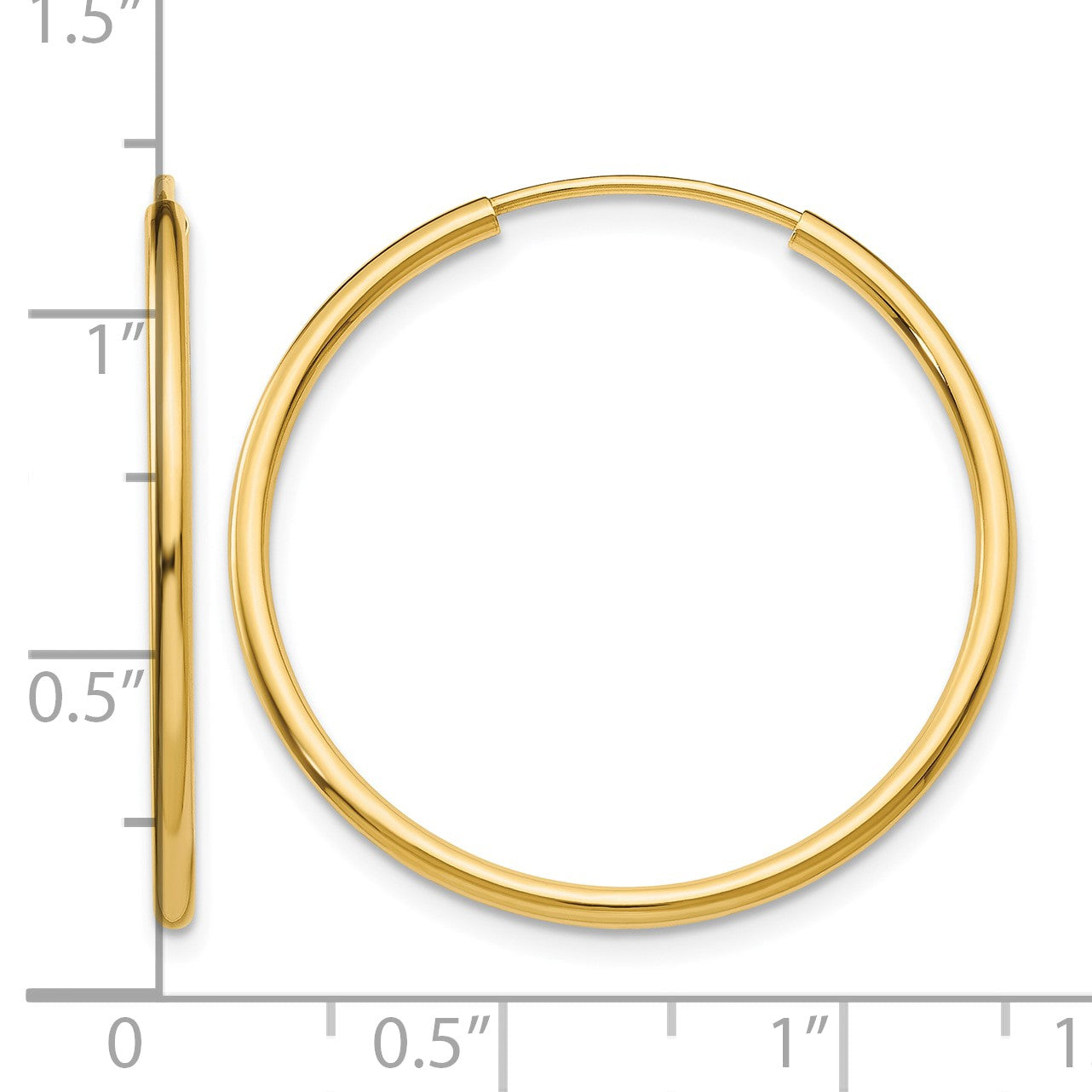 14k 1.5x26mm Polished Round Endless Tube Hoop Earrings