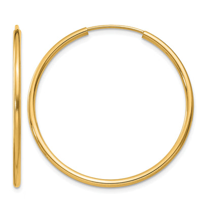 14k 1.5x30mm Polished Round Endless Tube Hoop Earrings
