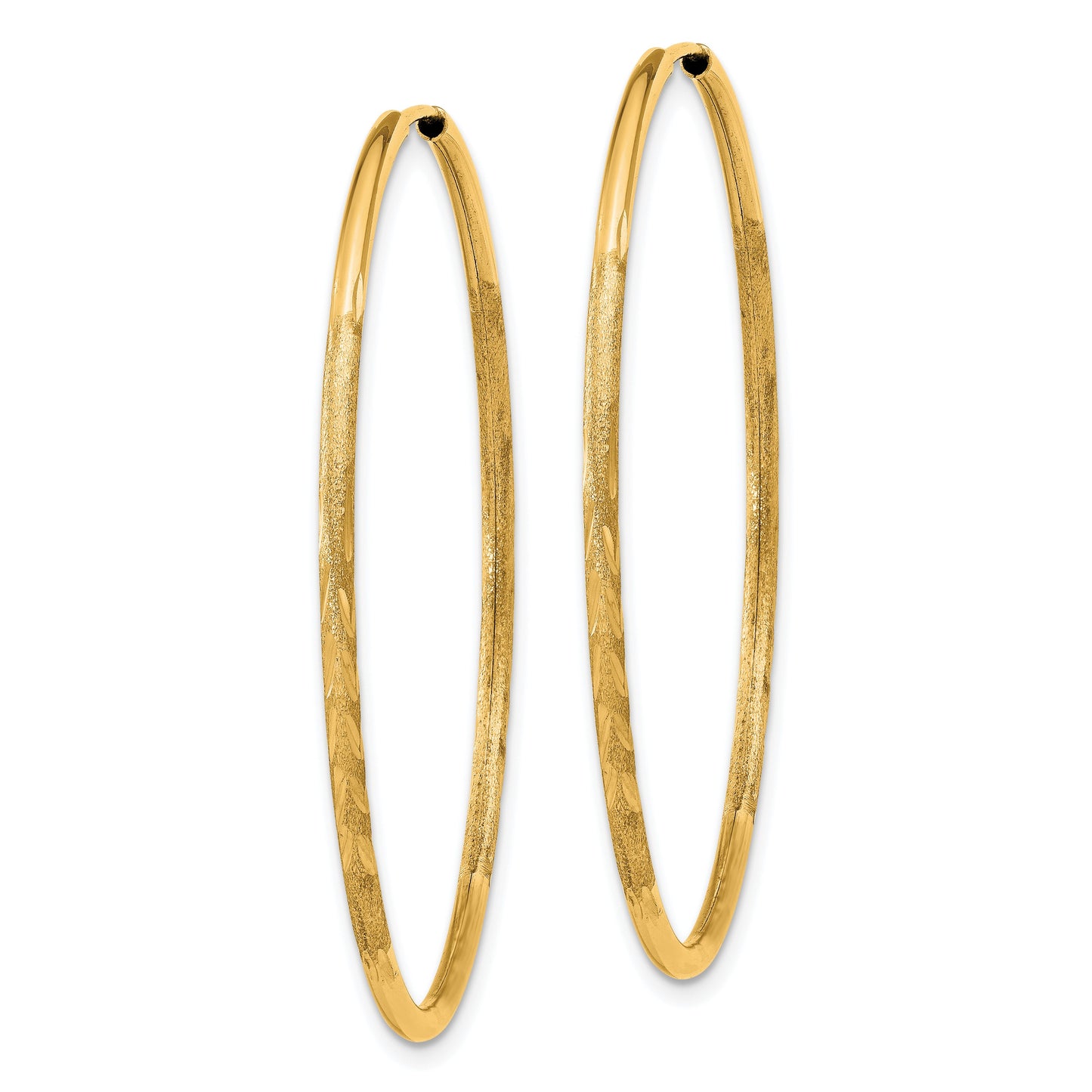 14k 1.5x40mm Satin Diamond-cut Endless Tube Hoop Earrings