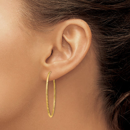 14k 1.5x40mm Satin Diamond-cut Endless Tube Hoop Earrings