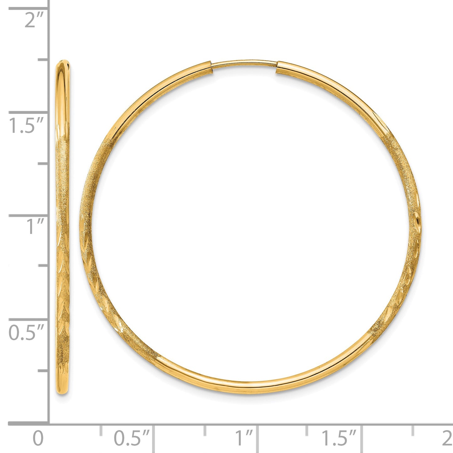 14k 1.5x40mm Satin Diamond-cut Endless Tube Hoop Earrings