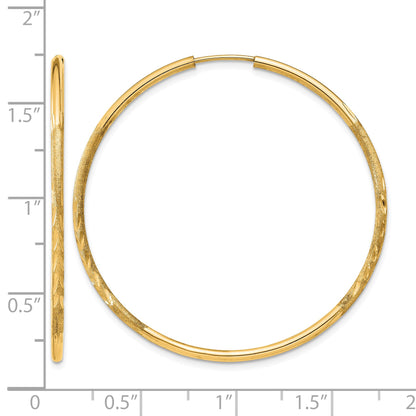14k 1.5x40mm Satin Diamond-cut Endless Tube Hoop Earrings