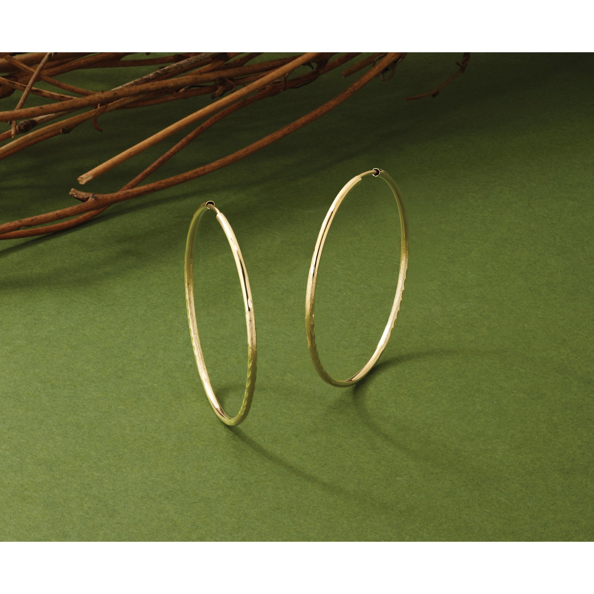 14k 1.5x40mm Satin Diamond-cut Endless Tube Hoop Earrings