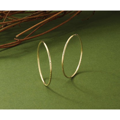 14k 1.5x40mm Satin Diamond-cut Endless Tube Hoop Earrings