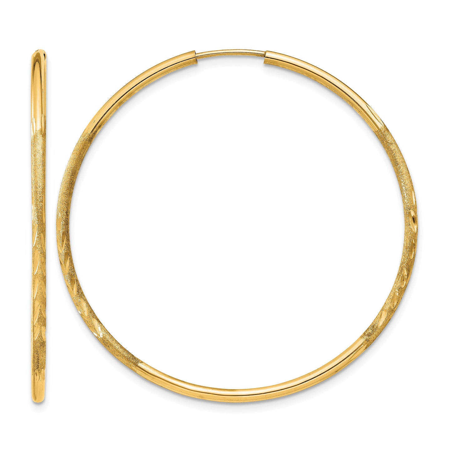 14k 1.5x40mm Satin Diamond-cut Endless Tube Hoop Earrings