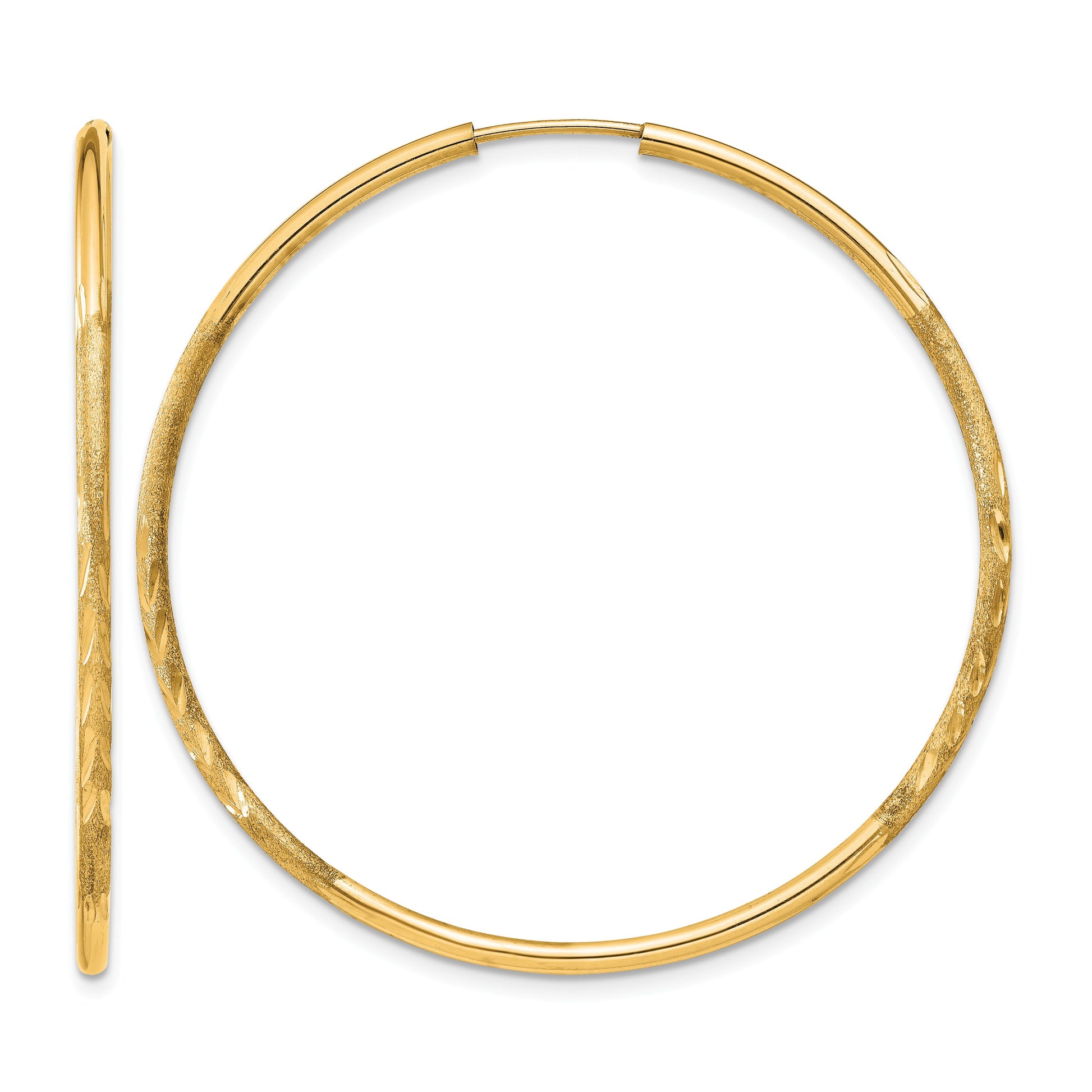 14k 1.5x40mm Satin Diamond-cut Endless Tube Hoop Earrings