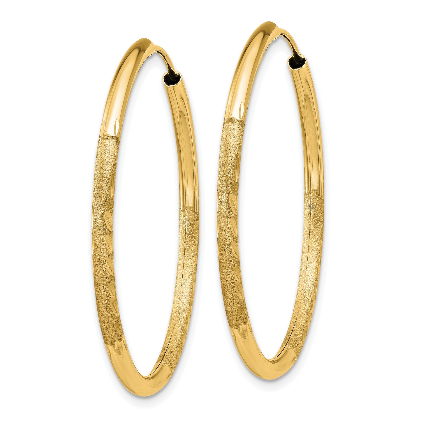 14k 2x30mm Satin Diamond-cut Endless Tube Hoop Earrings