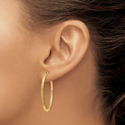 14k 2x30mm Satin Diamond-cut Endless Tube Hoop Earrings