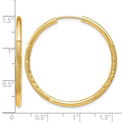 14k 2x30mm Satin Diamond-cut Endless Tube Hoop Earrings