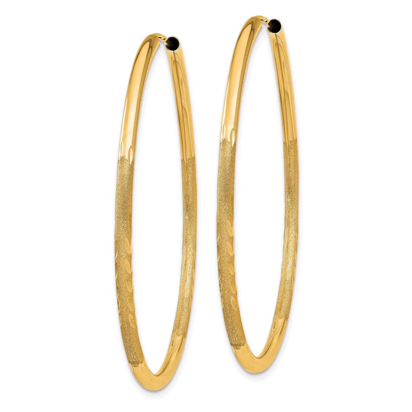 14k 2x40mm Satin Diamond-cut Endless Tube Hoop Earrings