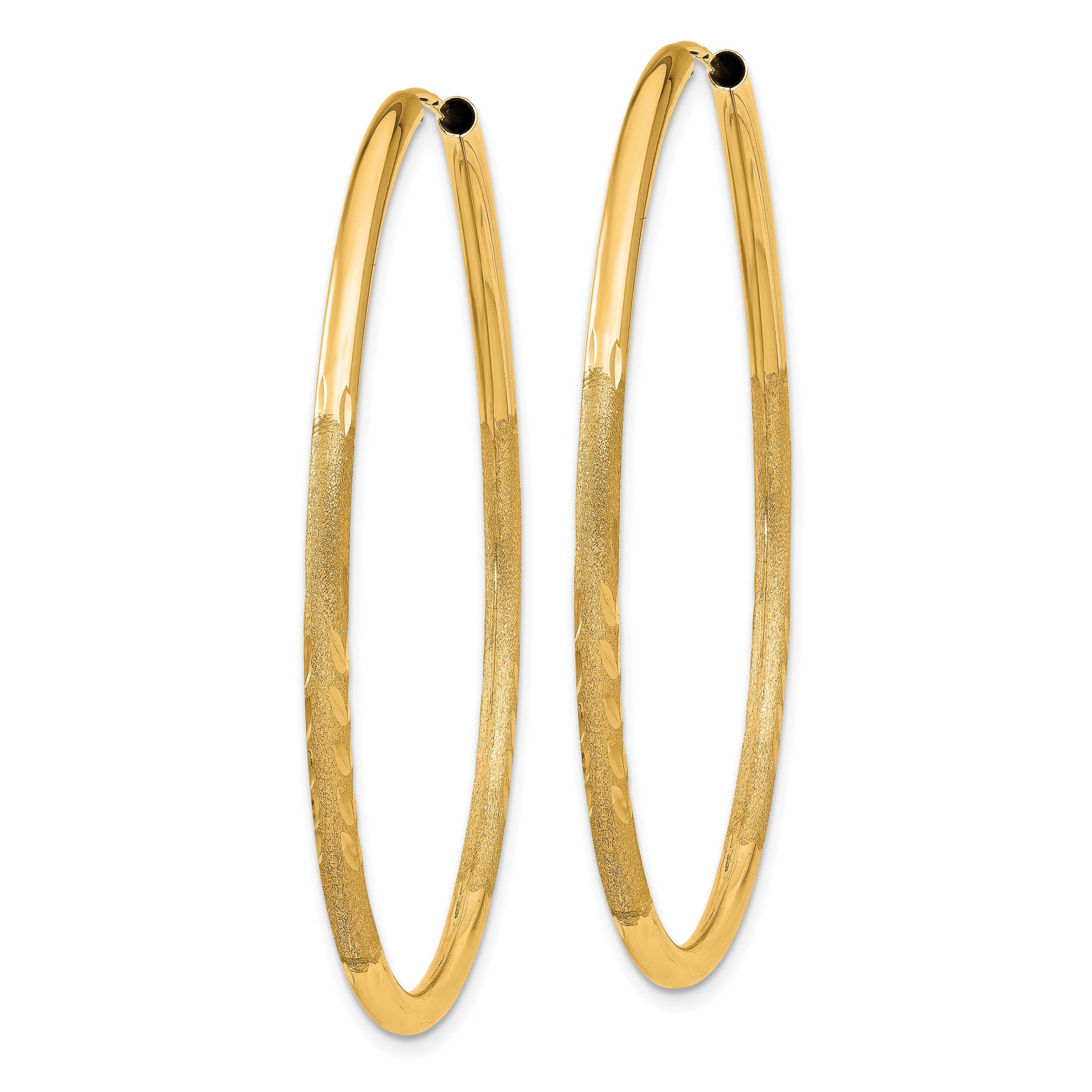 14k 2x40mm Satin Diamond-cut Endless Tube Hoop Earrings