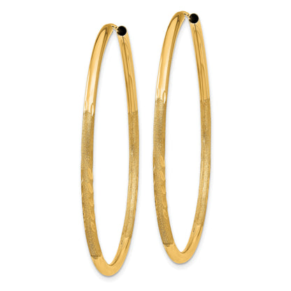 14k 2x40mm Satin Diamond-cut Endless Tube Hoop Earrings