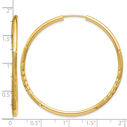 14k 2x40mm Satin Diamond-cut Endless Tube Hoop Earrings