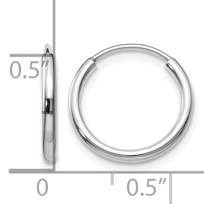 14k White Gold 1.5x15mm Polished Endless Tube Hoop Earrings