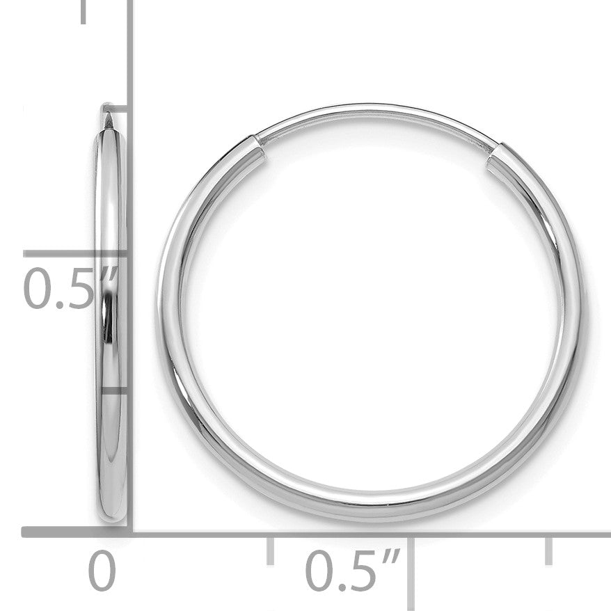 14k White Gold 1.5x17mm Polished Endless Tube Hoop Earrings