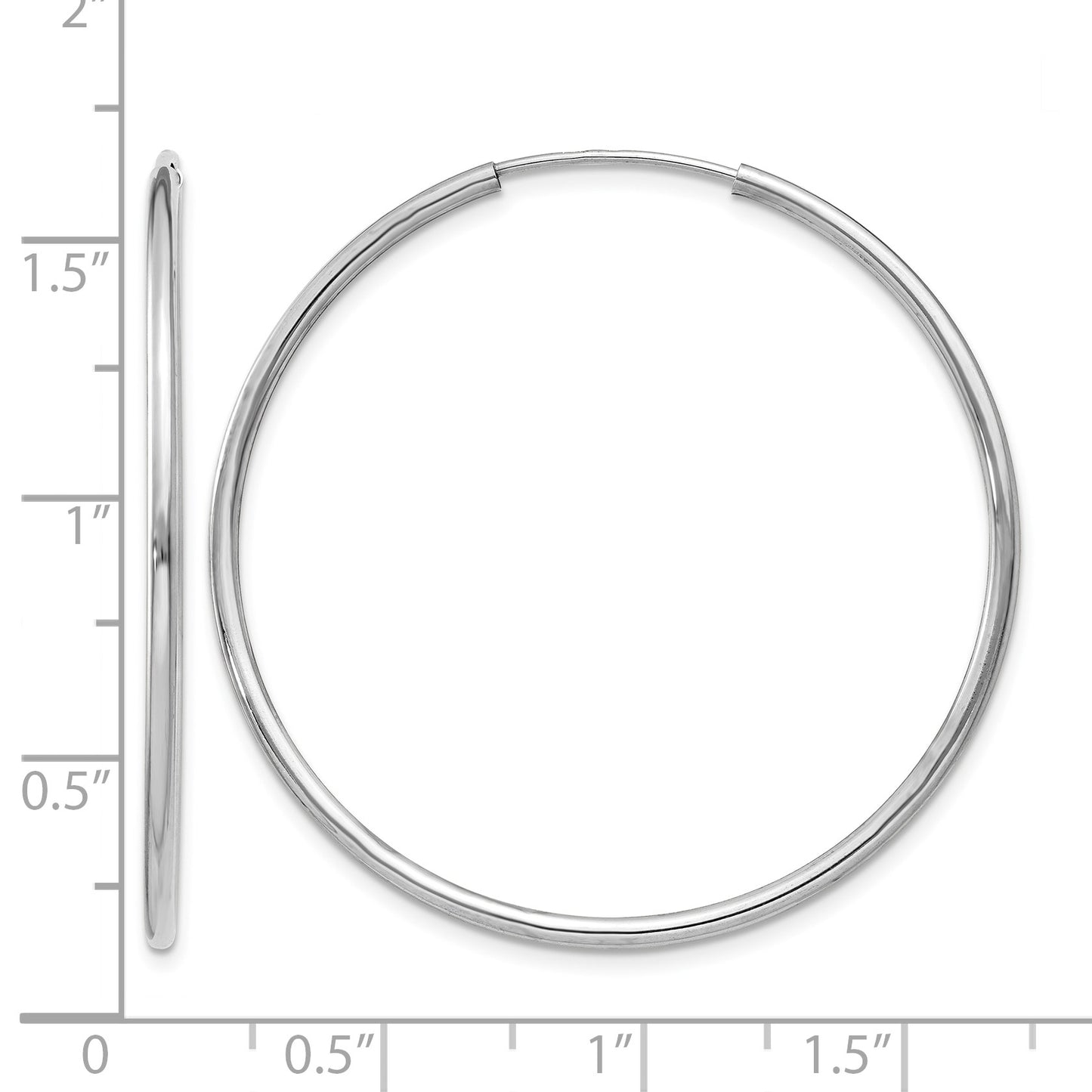 14k White Gold 1.5x38mm Polished Endless Tube Hoop Earrings