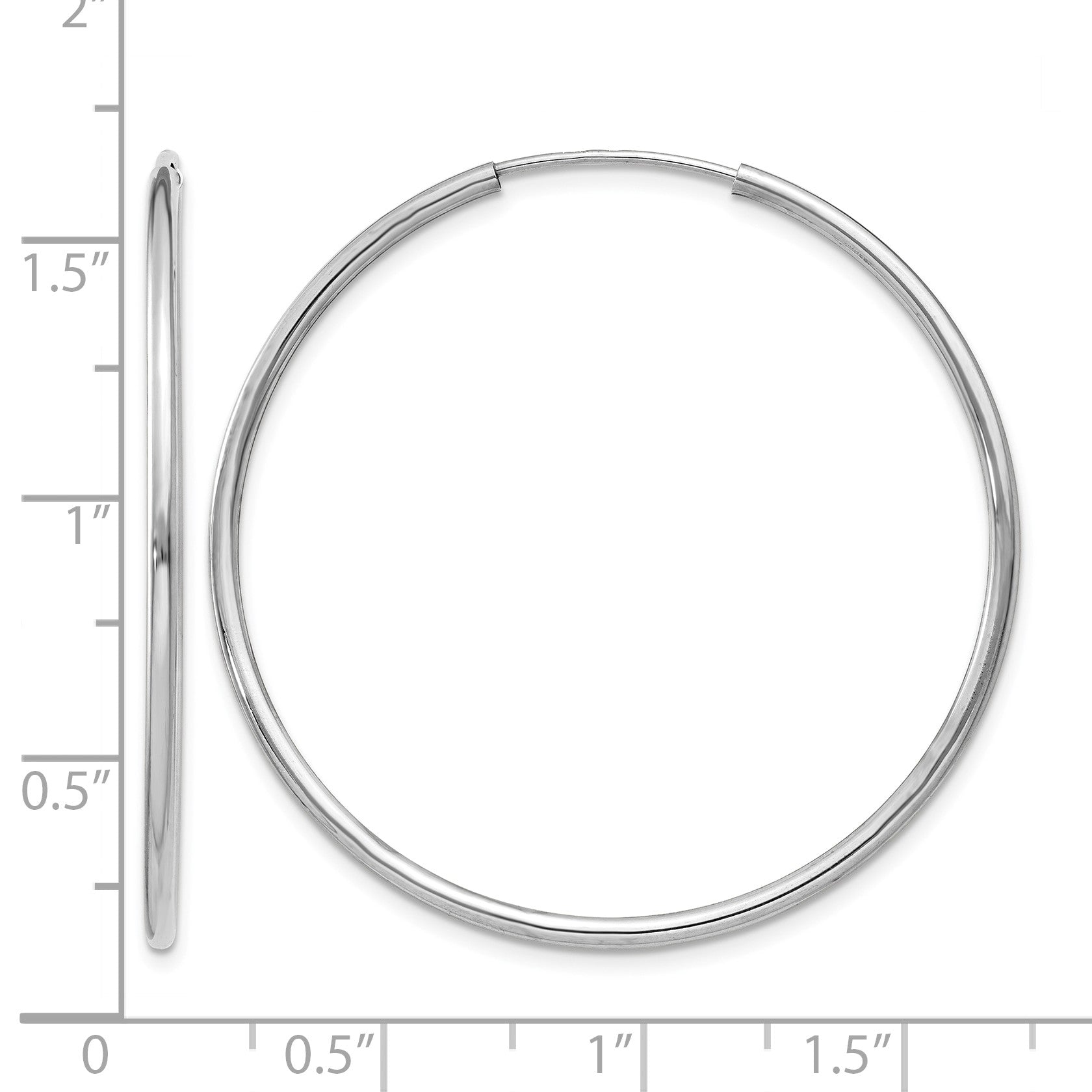 14k White Gold 1.5x38mm Polished Endless Tube Hoop Earrings