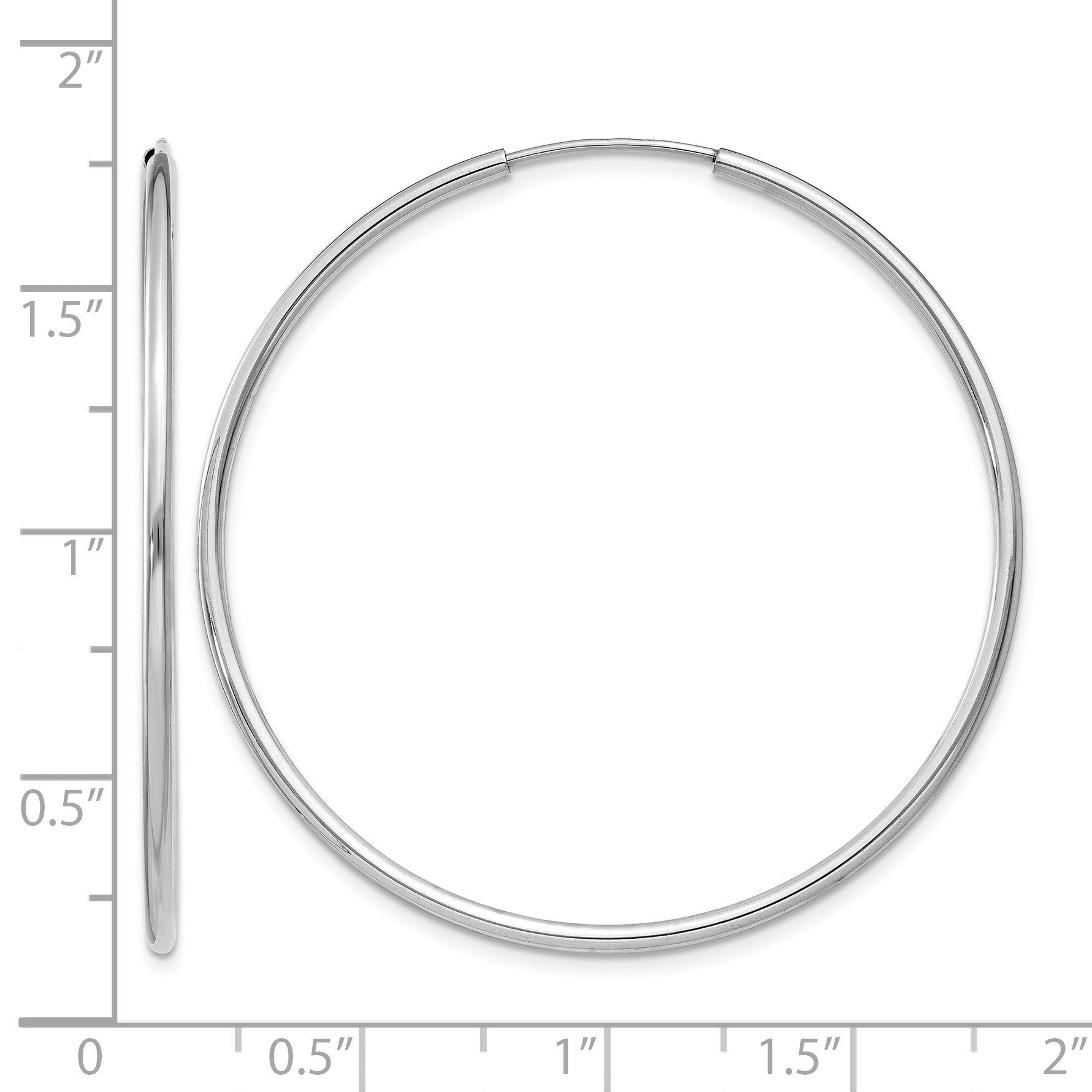 14k White Gold 1.5x40mm Polished Endless Tube Hoop Earrings