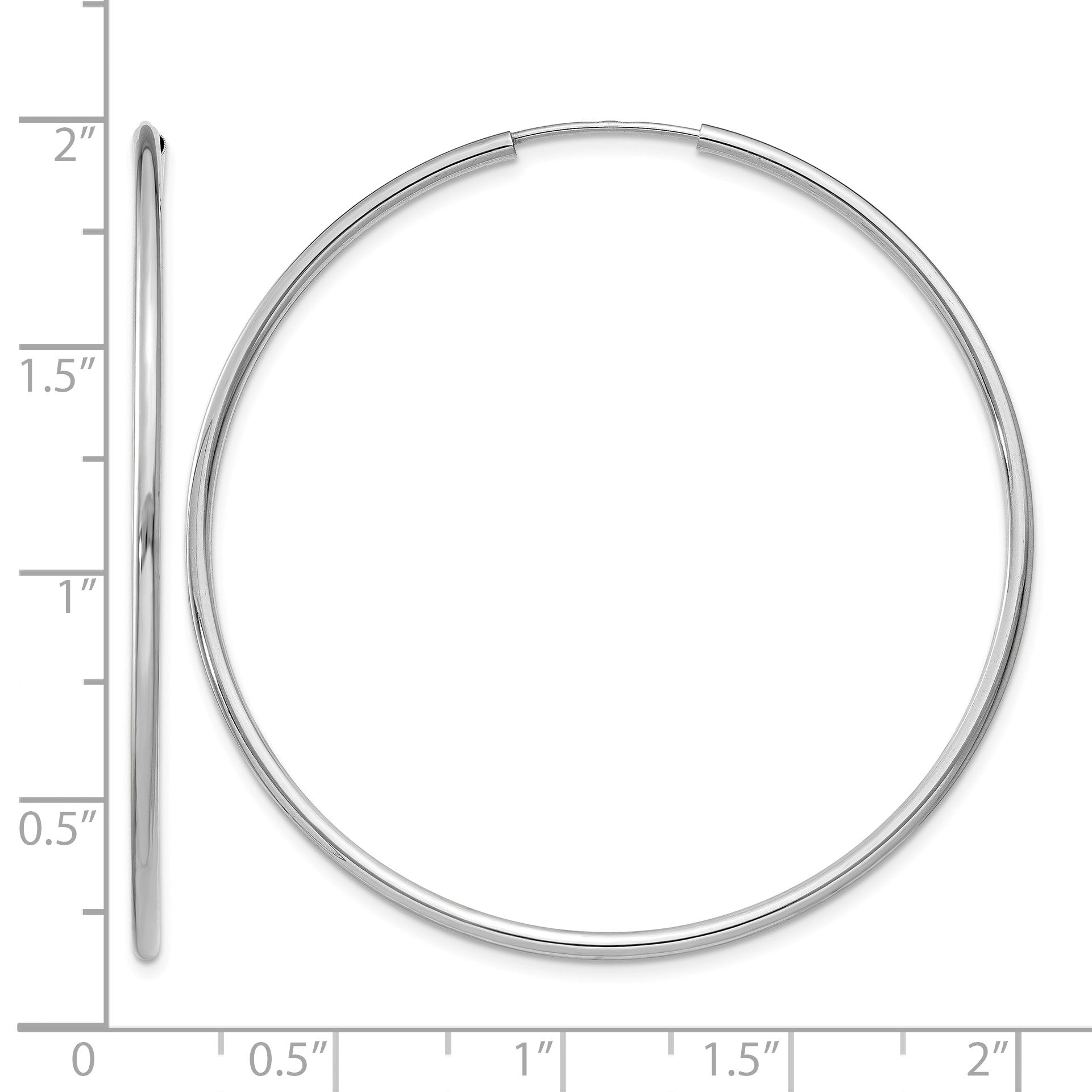 14k White Gold 1.5x45mm Polished Endless Tube Hoop Earrings