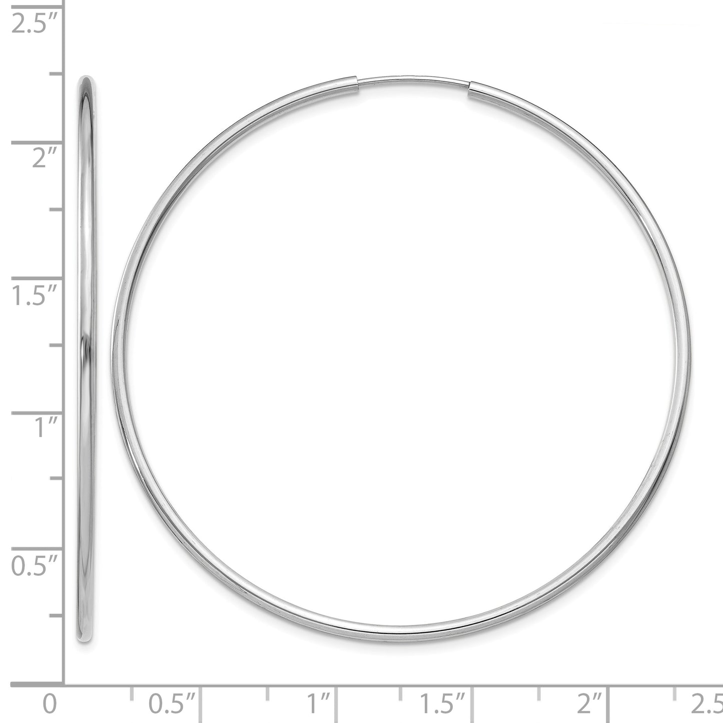 14k White Gold 1.5x51mm Polished Endless Tube Hoop Earrings