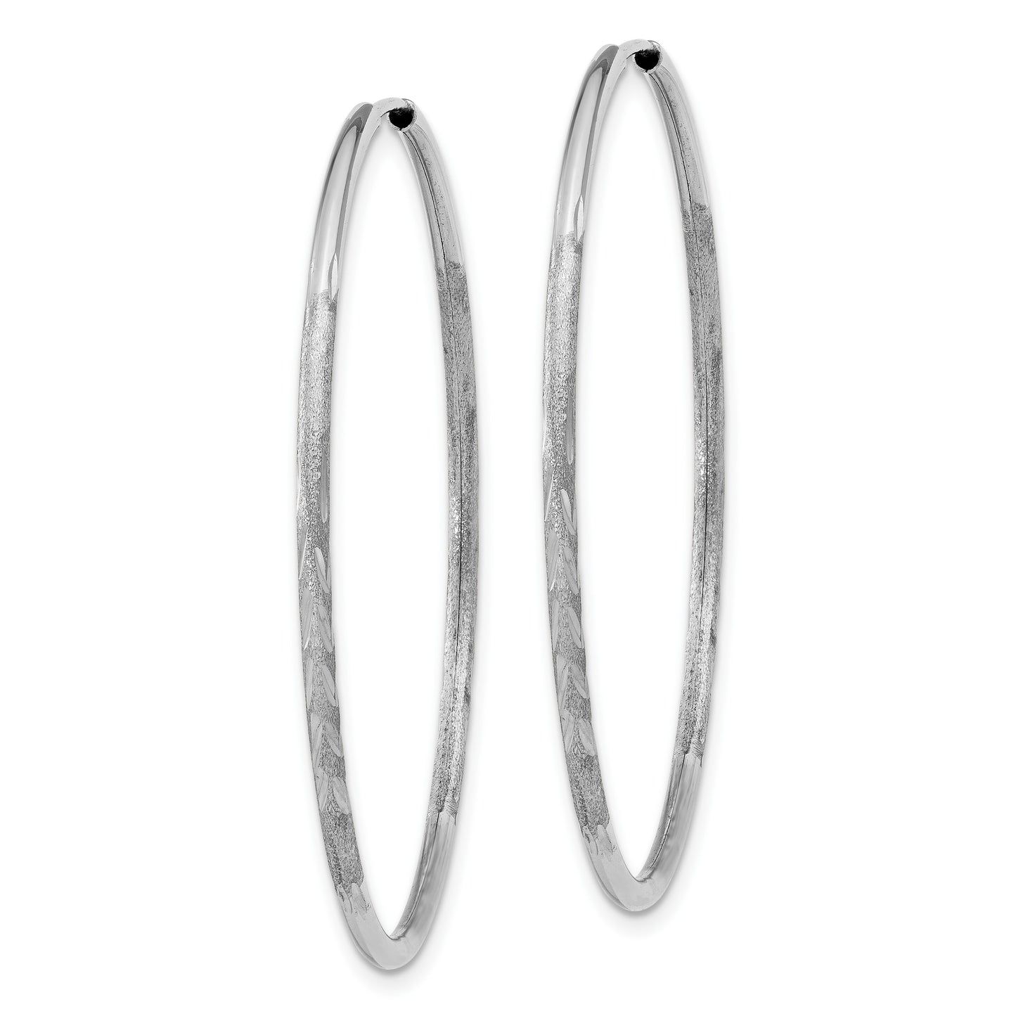 14k White Gold 1.5x40mm Satin Diamond-cut Endless Tube Hoop Earrings