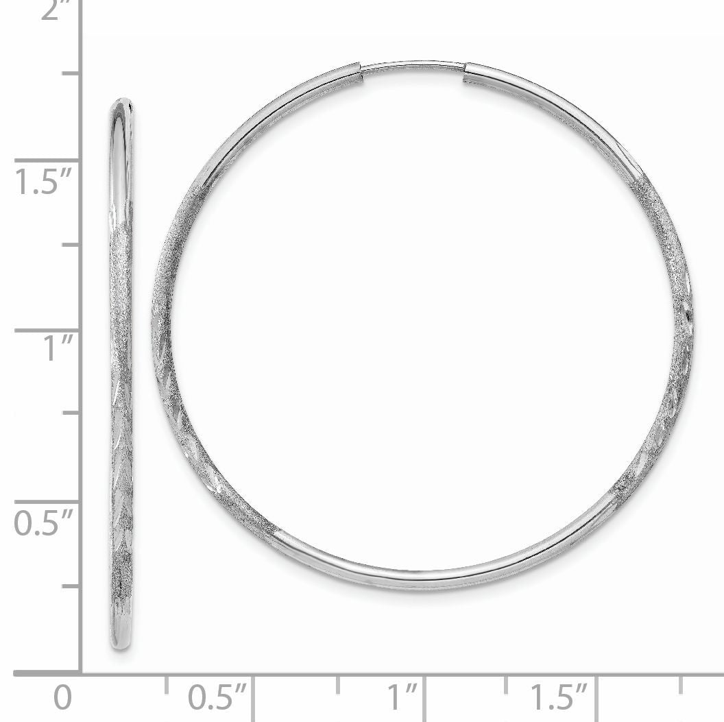 14k White Gold 1.5x40mm Satin Diamond-cut Endless Tube Hoop Earrings