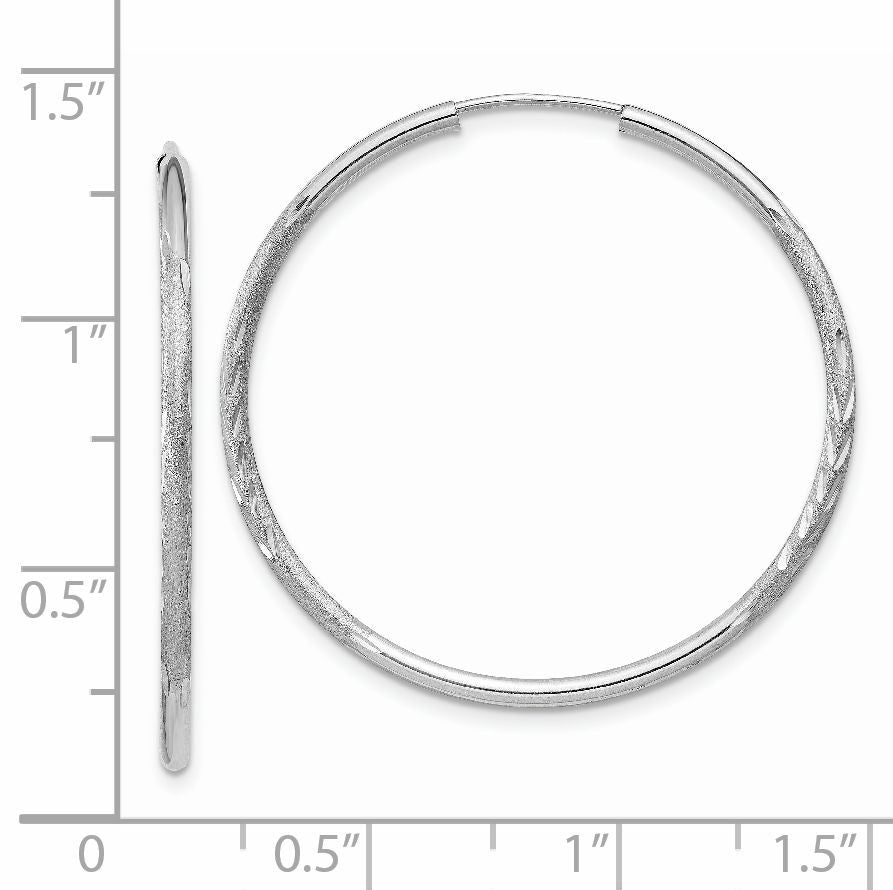 14k White Gold 1.5x30mm Satin Diamond-cut Endless Tube Hoop Earrings