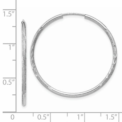 14k White Gold 1.5x30mm Satin Diamond-cut Endless Tube Hoop Earrings