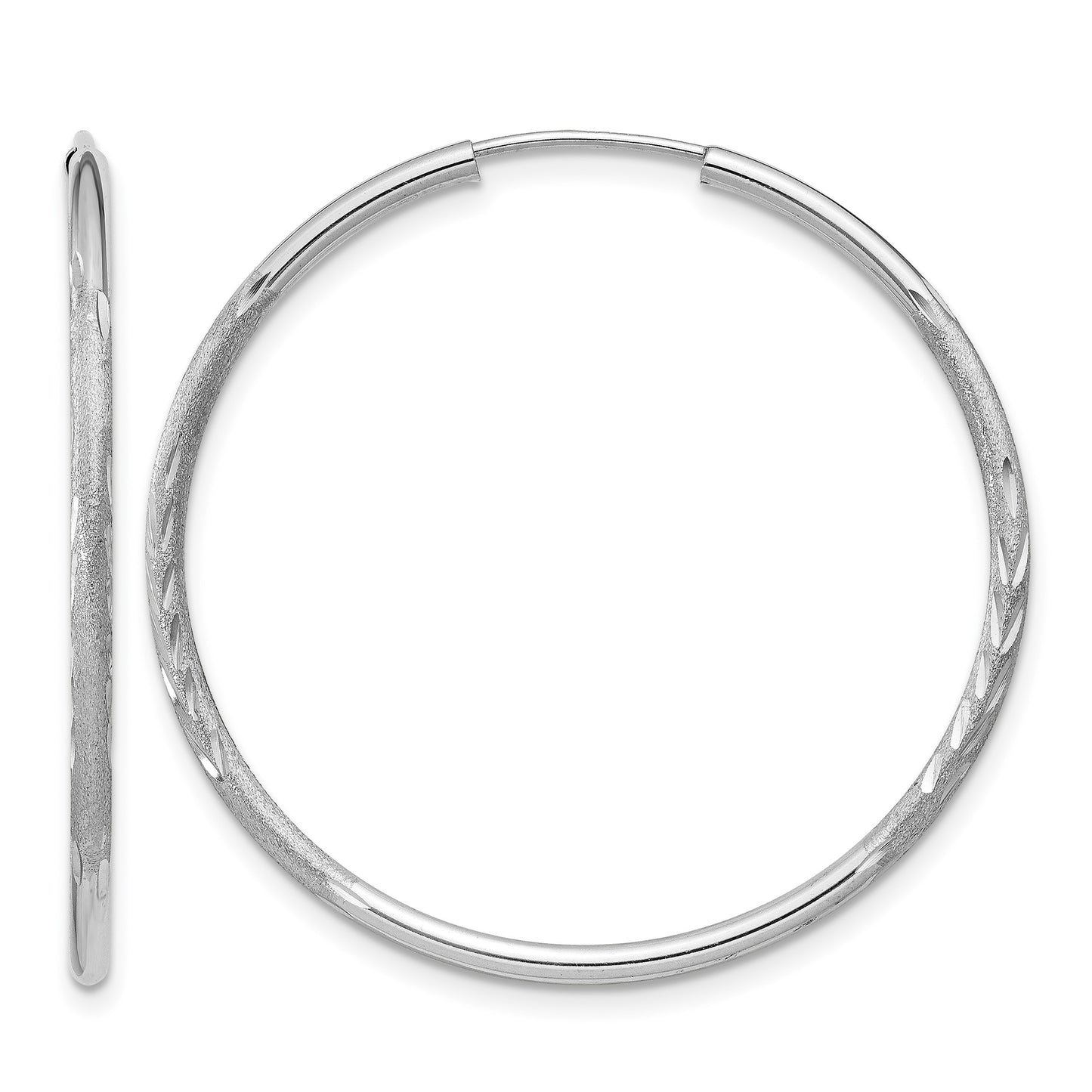 14k White Gold 1.5x30mm Satin Diamond-cut Endless Tube Hoop Earrings