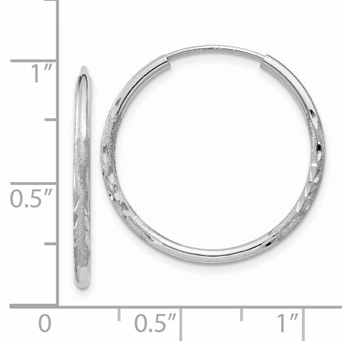 14k White Gold 1.5x20mm Satin Diamond-cut Endless Tube Hoop Earrings