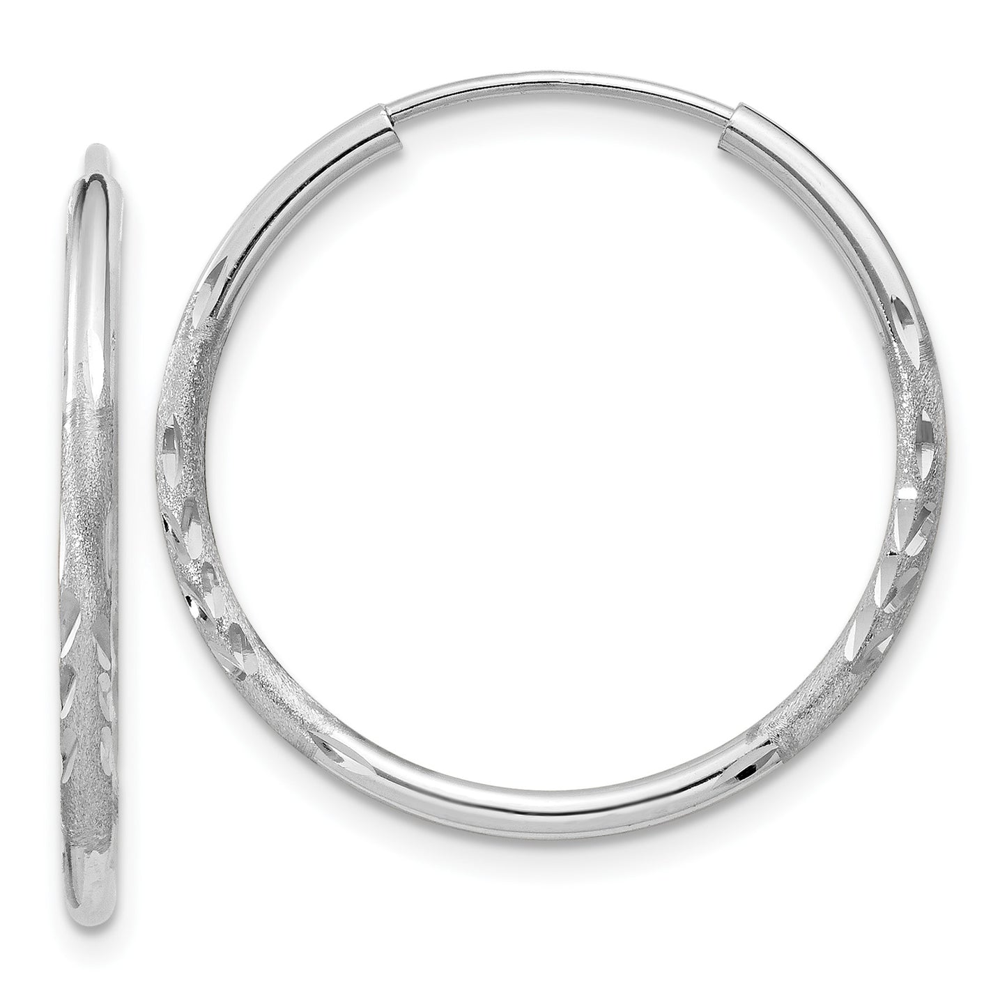 14k White Gold 1.5x20mm Satin Diamond-cut Endless Tube Hoop Earrings