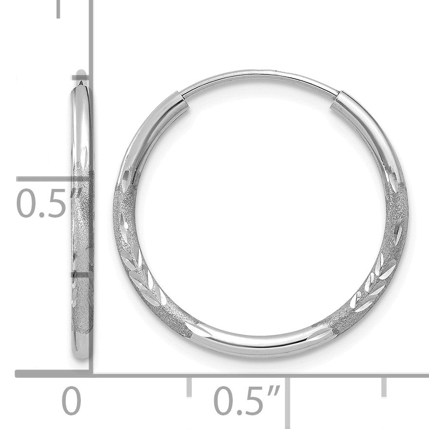 14k White Gold 1.5x16mm Satin Diamond-cut Endless Tube Hoop Earrings