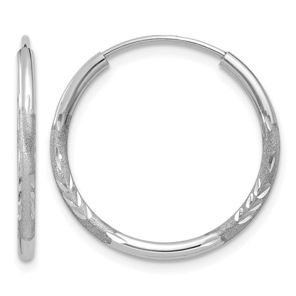 14k White Gold 1.5x16mm Satin Diamond-cut Endless Tube Hoop Earrings