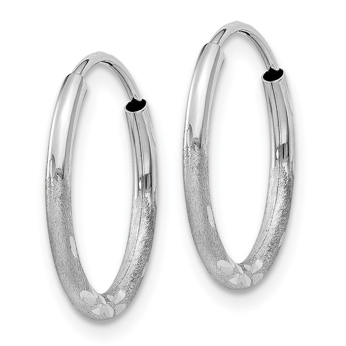 14k White Gold 1.5x14mm Satin Diamond-cut Endless Tube Hoop Earrings