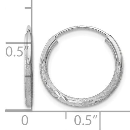 14k White Gold 1.5x14mm Satin Diamond-cut Endless Tube Hoop Earrings