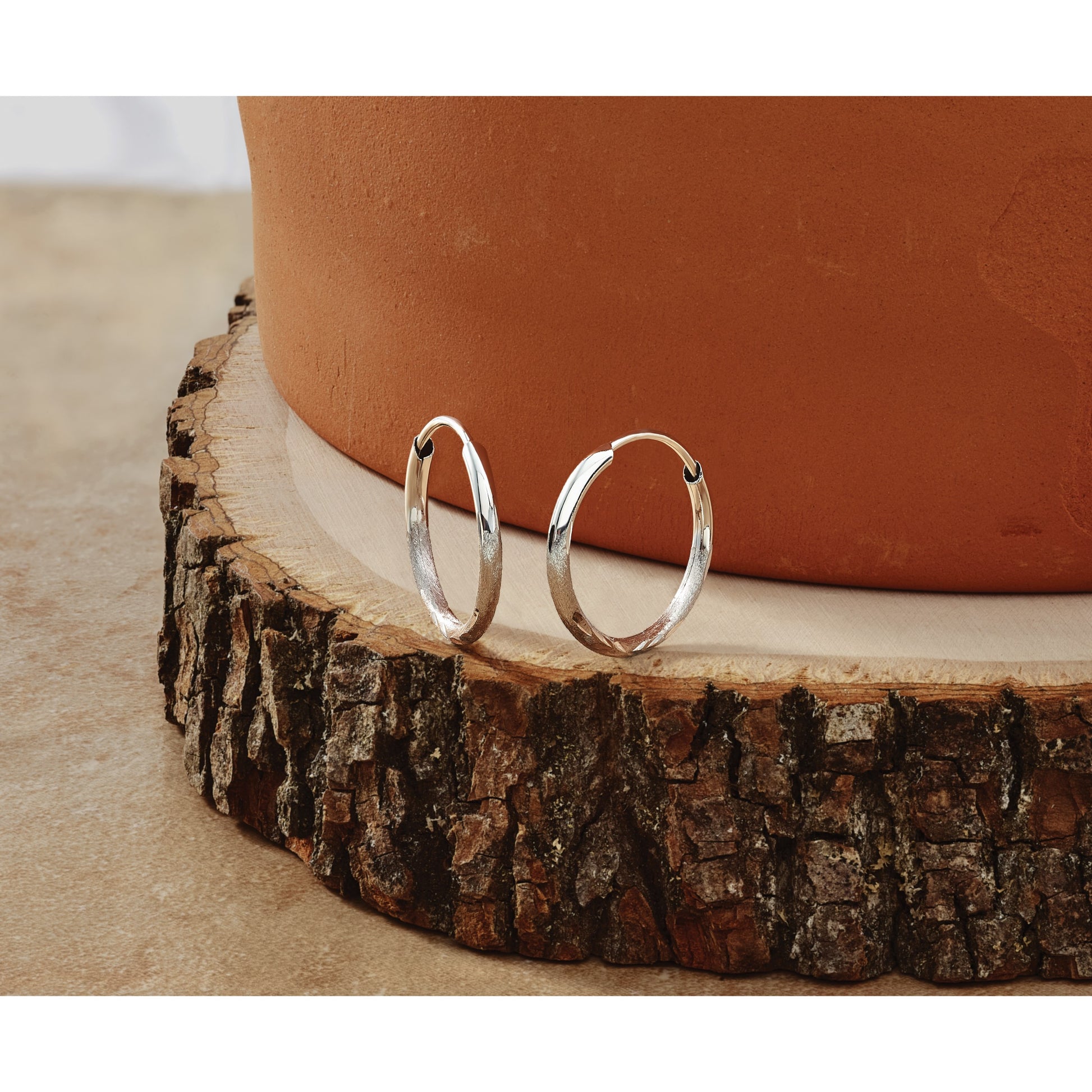 14k White Gold 1.5x14mm Satin Diamond-cut Endless Tube Hoop Earrings