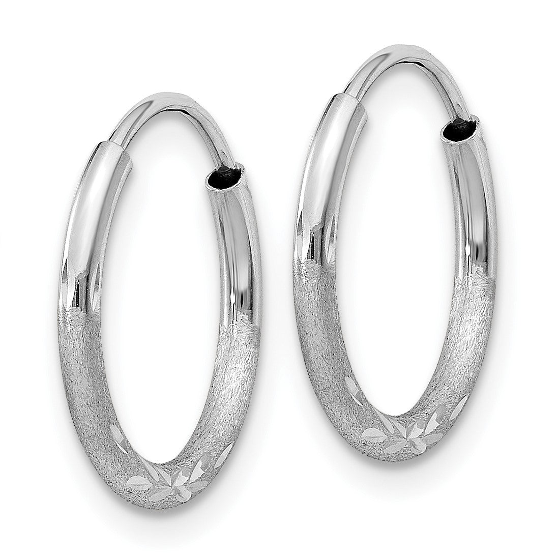 14k White Gold 1.5x12mm Satin Diamond-cut Endless Tube Hoop Earrings