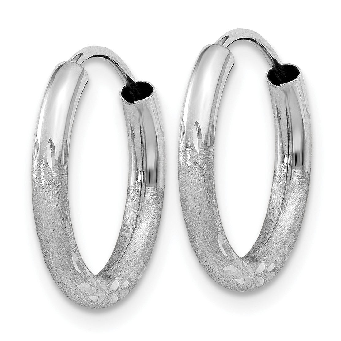 14k White Gold 2x12mm Satin Diamond-cut Endless Tube Hoop Earrings