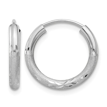 14k White Gold 2x12mm Satin Diamond-cut Endless Tube Hoop Earrings