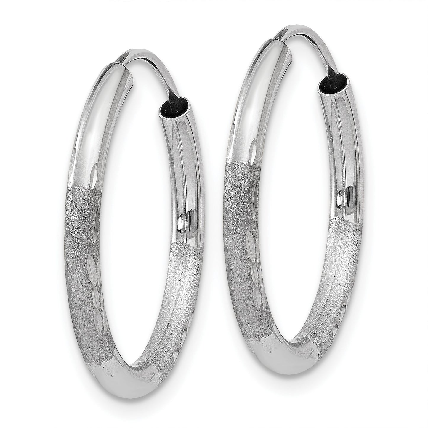 14k White Gold 2x18mm Satin Diamond-cut Endless Tube Hoop Earrings