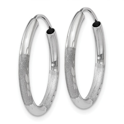 14k White Gold 2x18mm Satin Diamond-cut Endless Tube Hoop Earrings