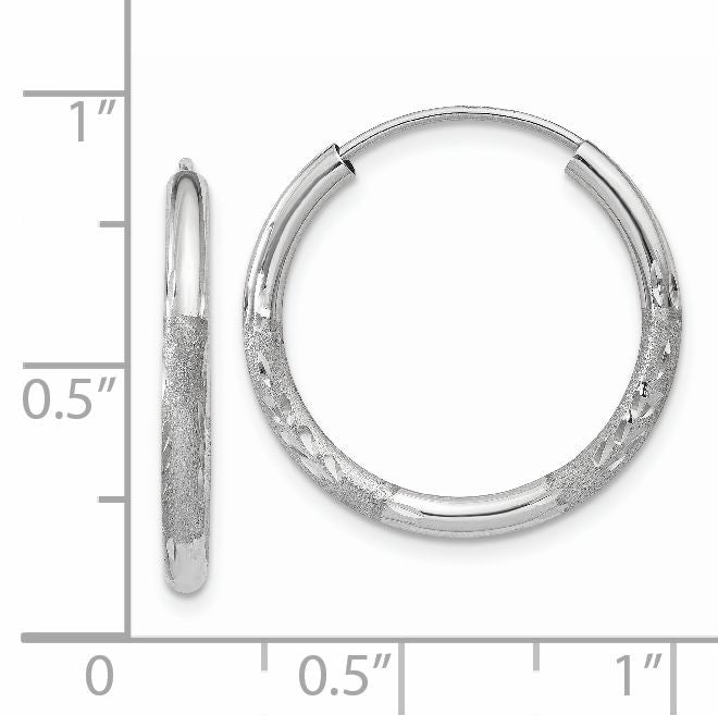 14k White Gold 2x18mm Satin Diamond-cut Endless Tube Hoop Earrings