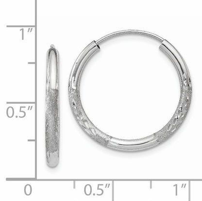 14k White Gold 2x18mm Satin Diamond-cut Endless Tube Hoop Earrings
