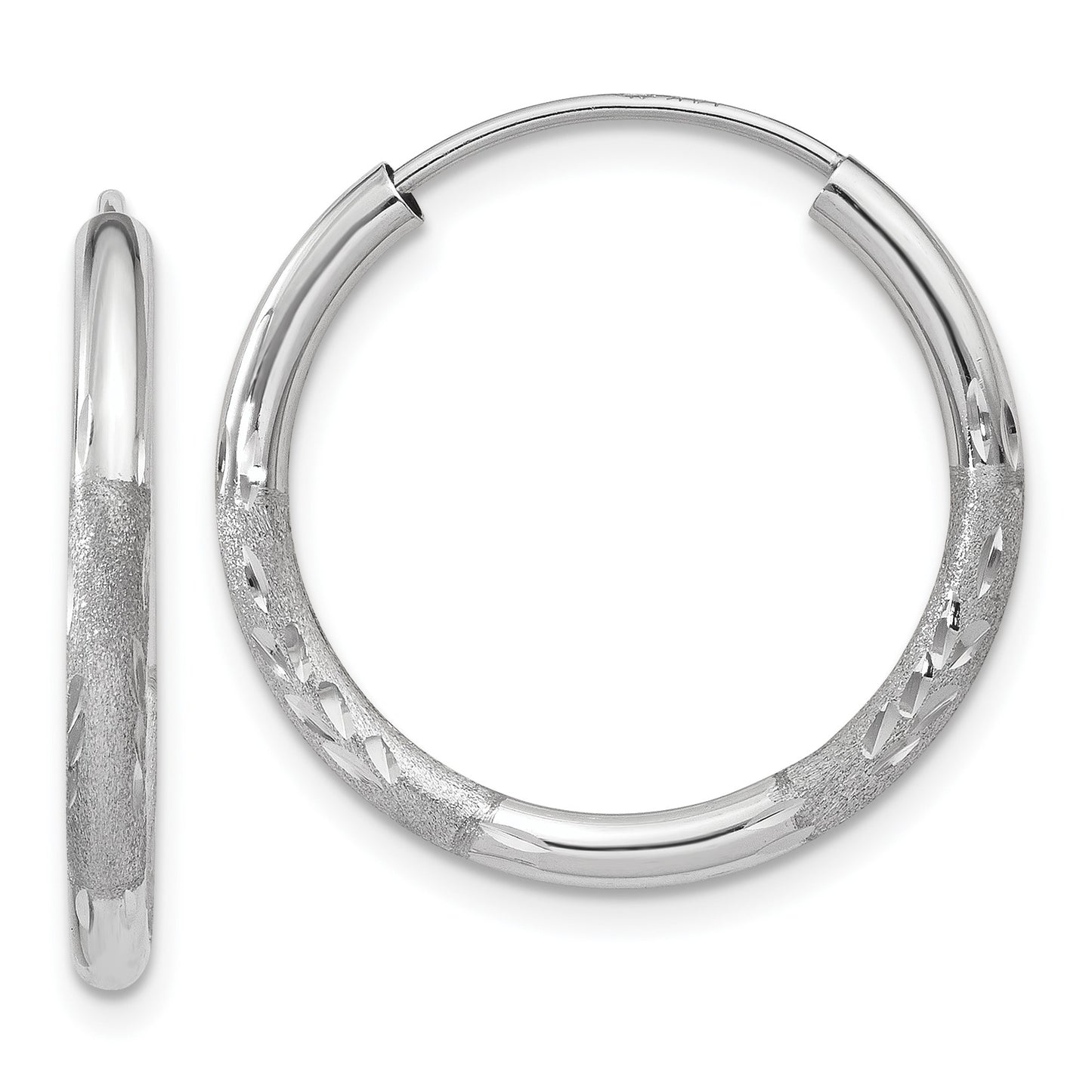 14k White Gold 2x18mm Satin Diamond-cut Endless Tube Hoop Earrings
