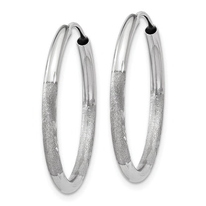 14k White Gold 2x20mm Satin Diamond-cut Endless Tube Hoop Earrings