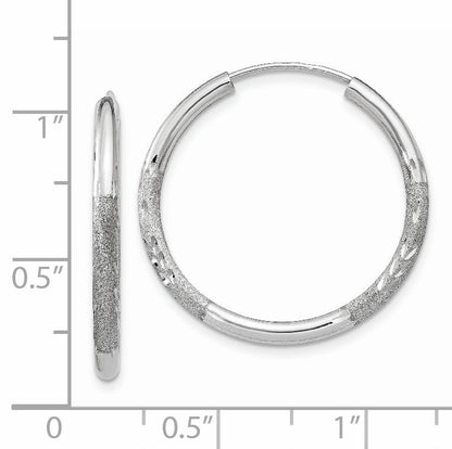 14k White Gold 2x20mm Satin Diamond-cut Endless Tube Hoop Earrings